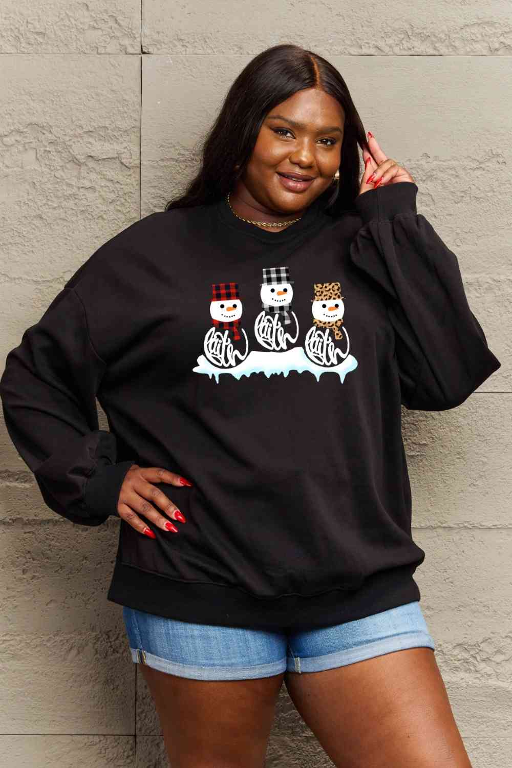 Full Size Snowmen Graphic Sweatshirt