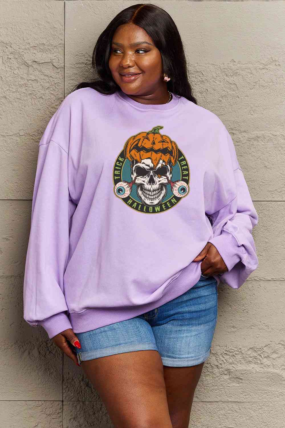 Full Size Skull Graphic Sweatshirt