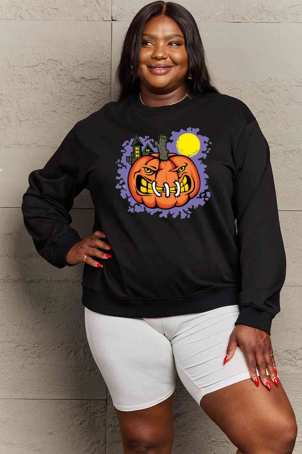 Full Size Graphic Round Neck Sweatshirt