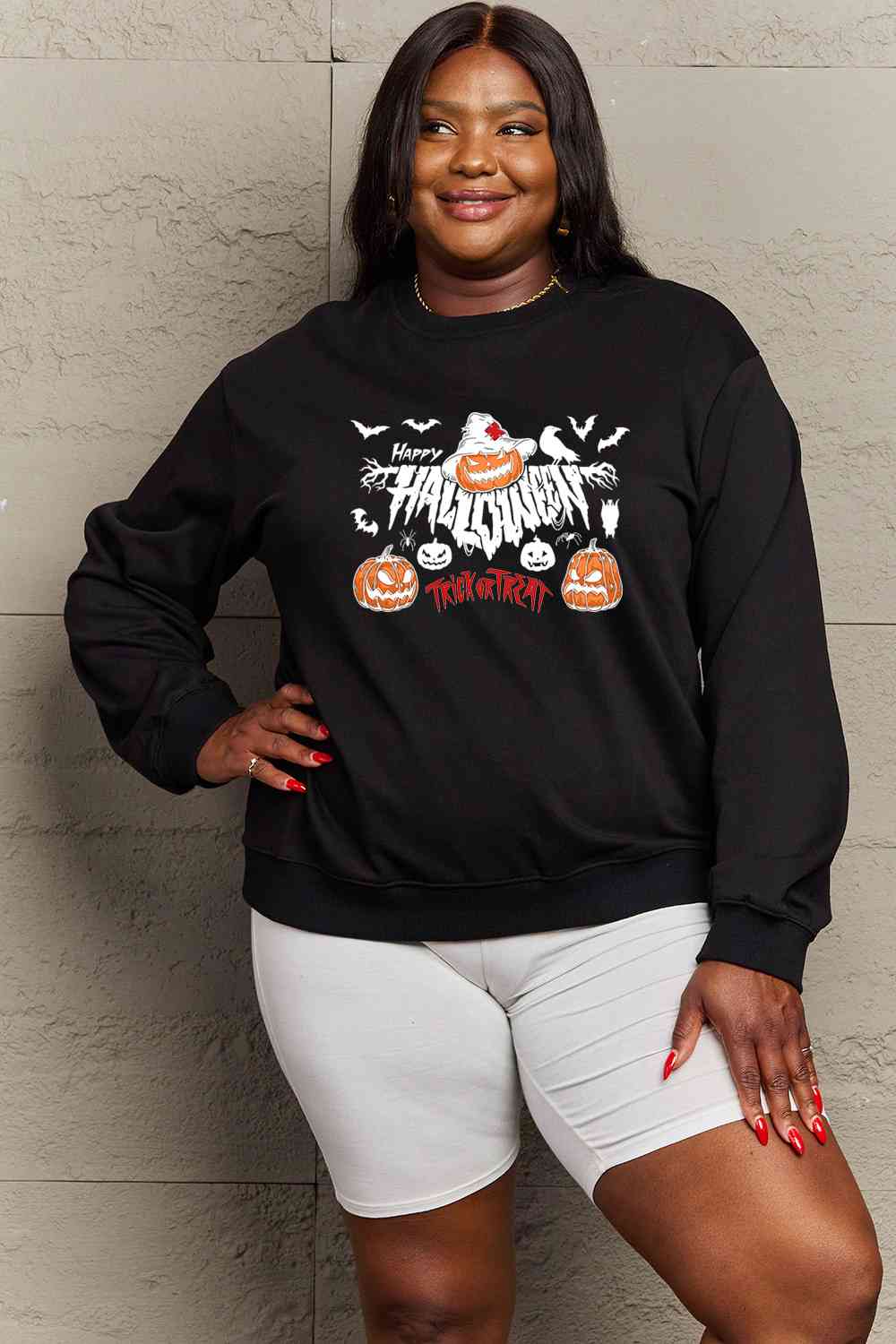 Full Size HAPPY HALLOWEEN TRICK OR TREAT Graphic Sweatshirt