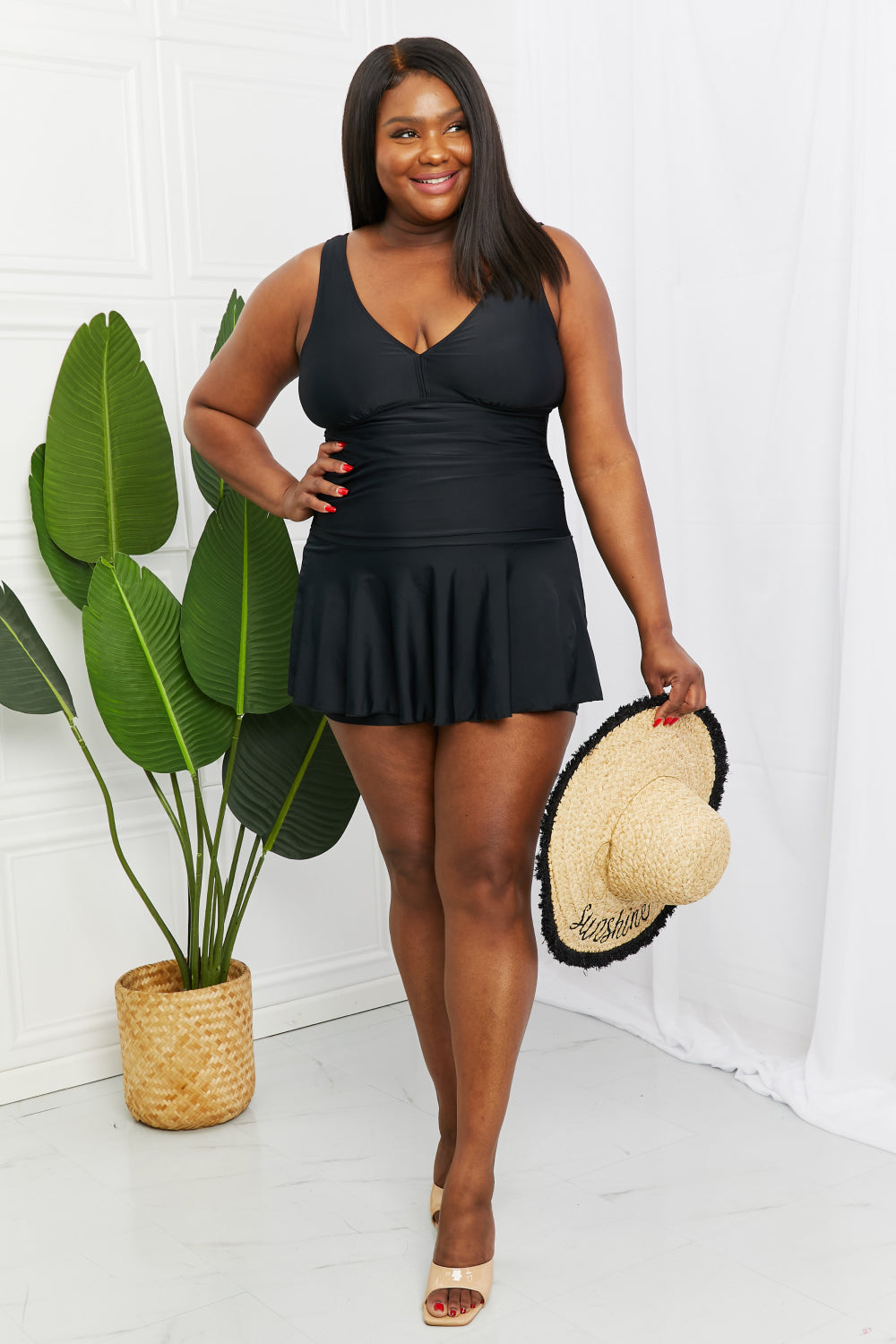 Full Size Clear Waters Swim Dress in Black