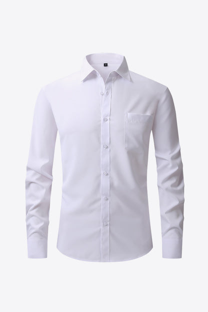 Button-Up Long Sleeve Pocket Collared Shirt