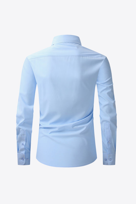 Button-Up Long Sleeve Pocket Collared Shirt