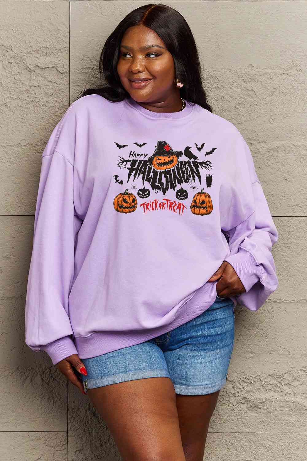 Full Size HAPPY HALLOWEEN TRICK OR TREAT Graphic Sweatshirt
