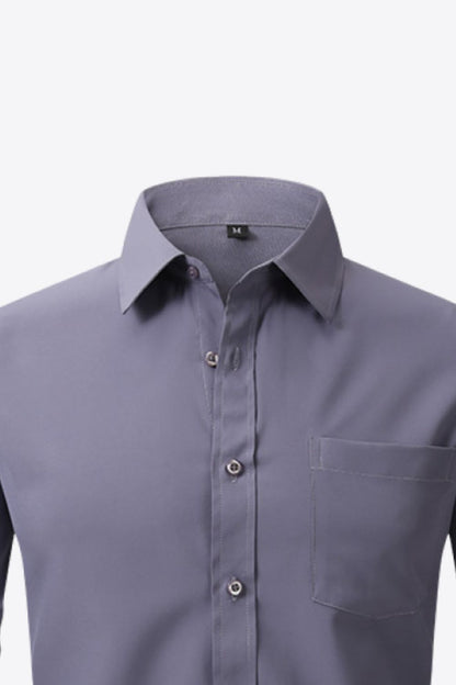 Button-Up Long Sleeve Pocket Collared Shirt