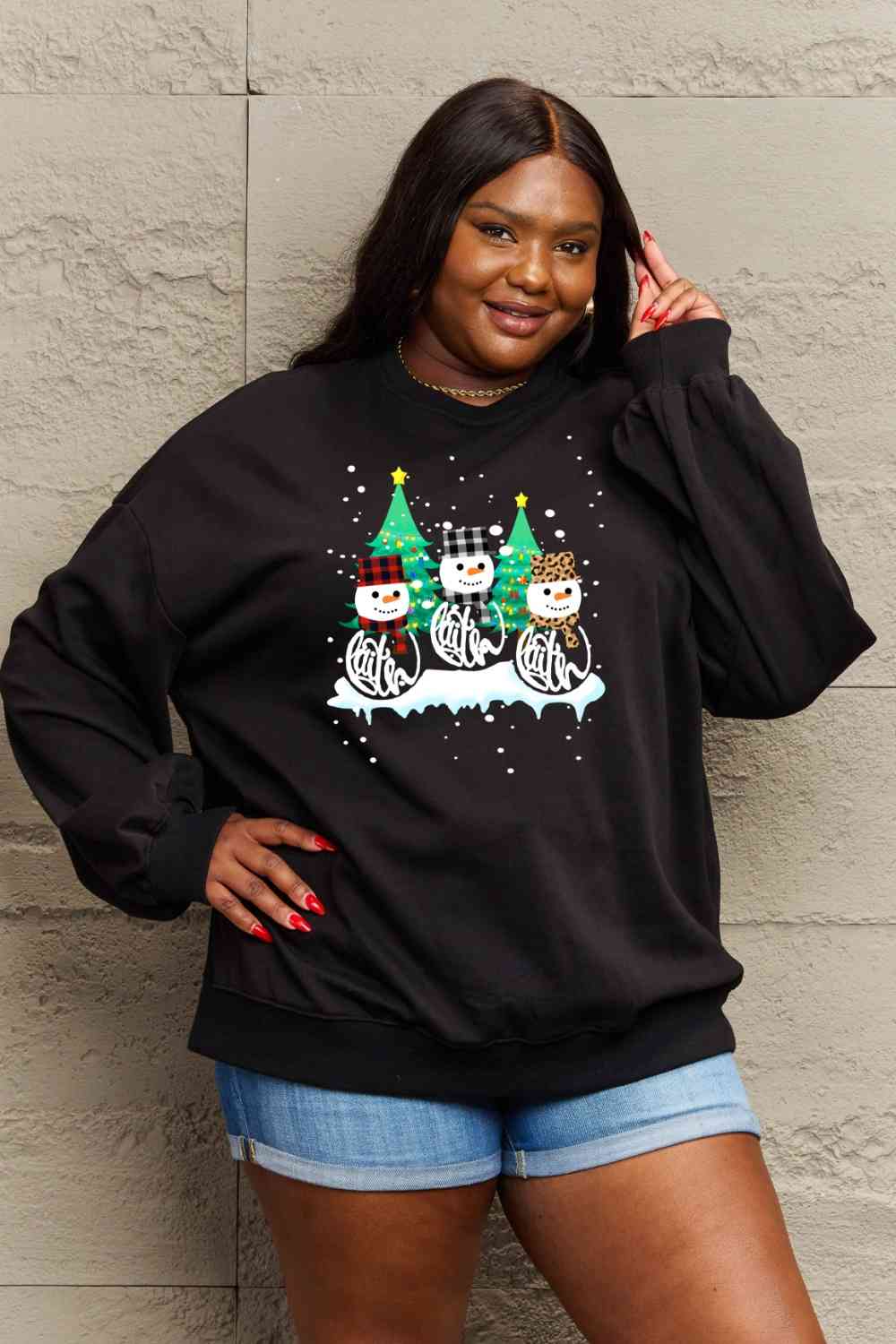 Full Size Graphic Round Neck Sweatshirt