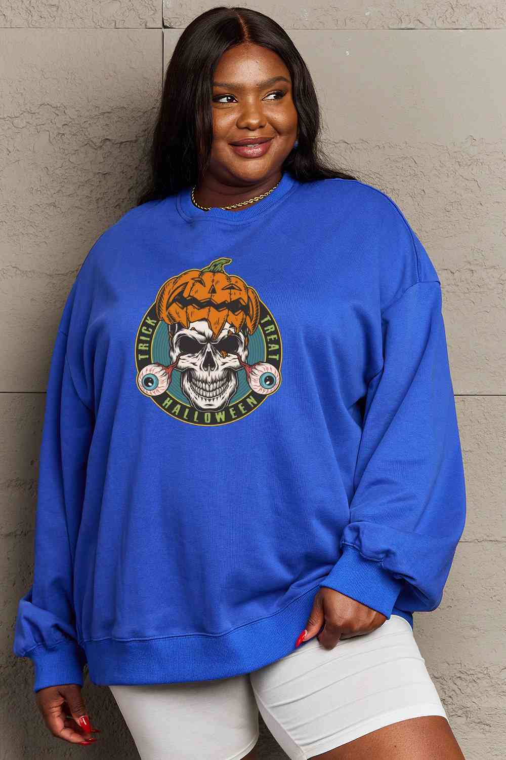 Full Size Skull Graphic Sweatshirt