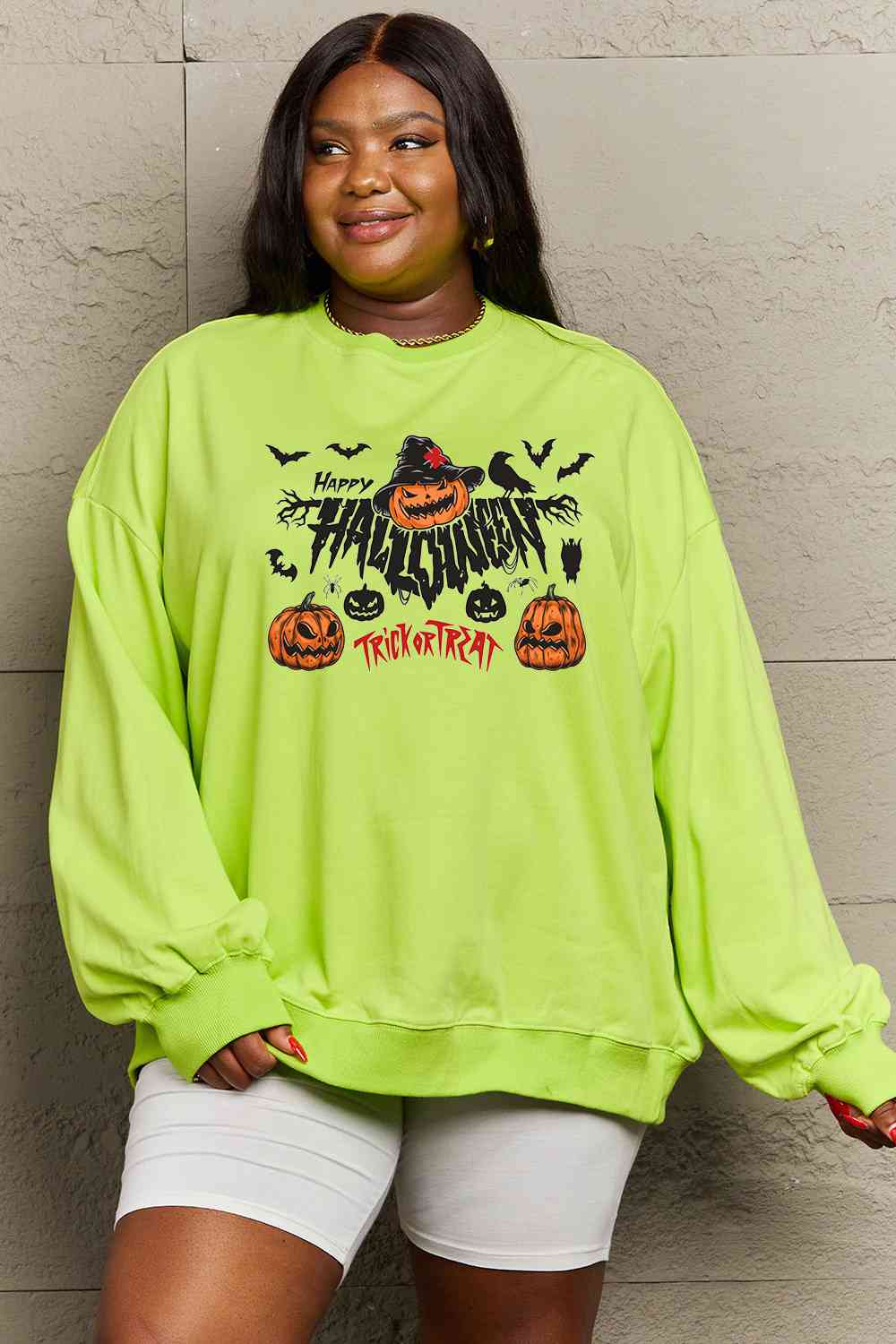 Full Size HAPPY HALLOWEEN TRICK OR TREAT Graphic Sweatshirt