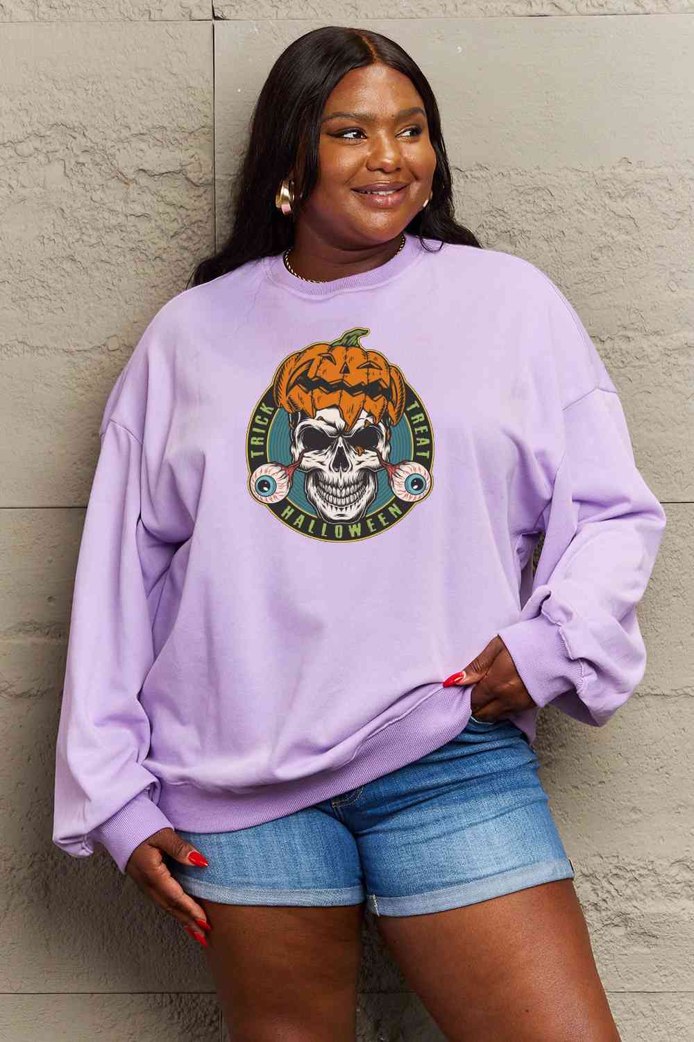 Full Size Skull Graphic Sweatshirt