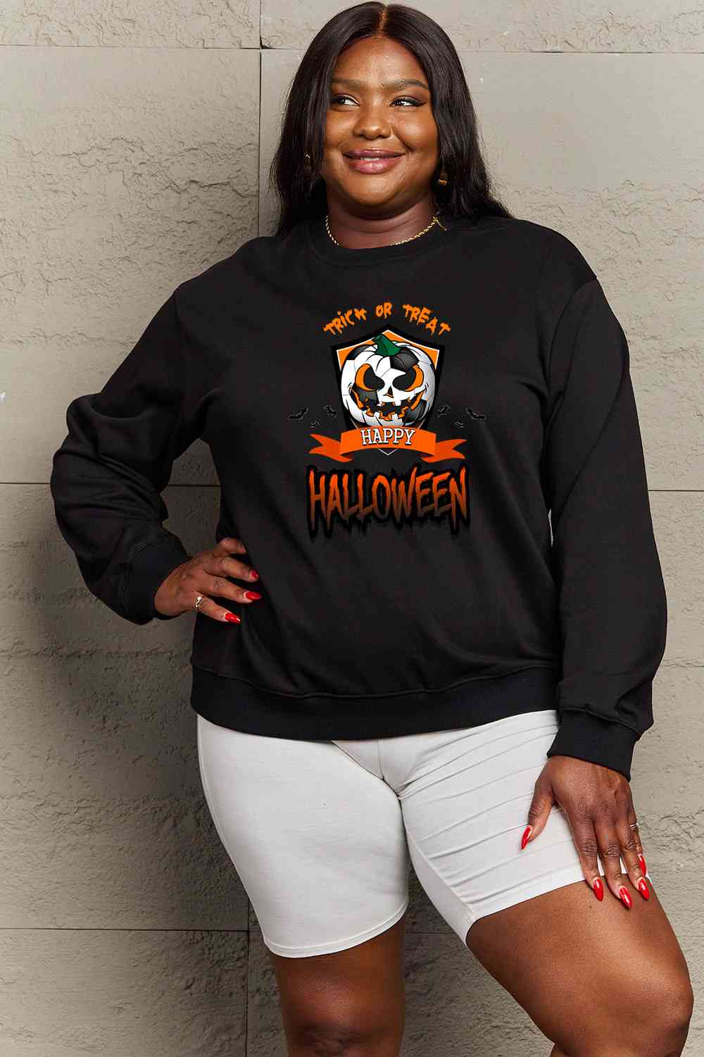 Full Size TRICK OR TREAT HAPPY HALLOWEEN Graphic Sweatshirt