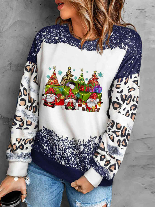 Plus Size Christmas Graphic Leopard Sweatshirt