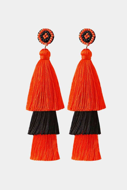 Beads Detail Triple Layered Tassel Earring