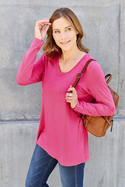 Full Size V-Neck Long Sleeve Top