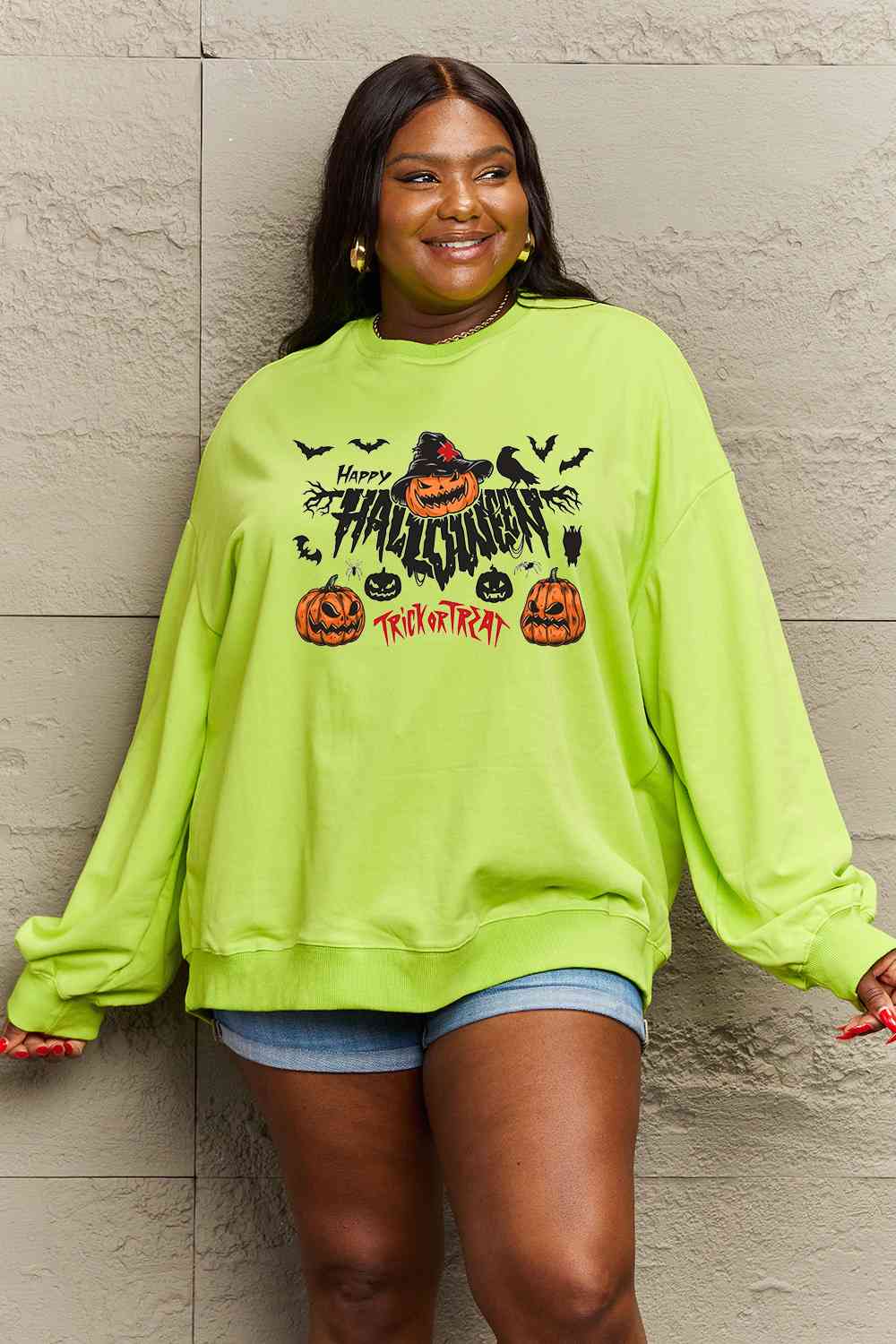 Full Size HAPPY HALLOWEEN TRICK OR TREAT Graphic Sweatshirt