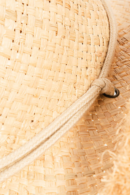 Adjustable Strap Raw Hem Weave Hat