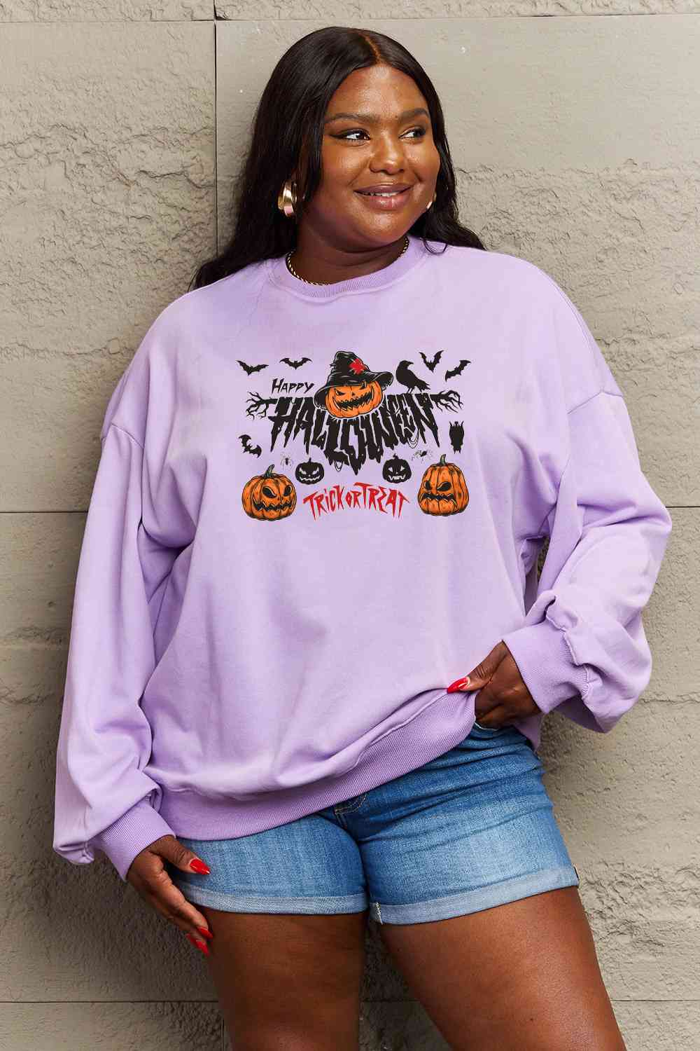 Full Size HAPPY HALLOWEEN TRICK OR TREAT Graphic Sweatshirt