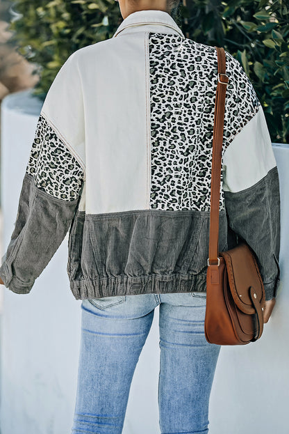Leopard Colour Block Button-Up Corduroy Shacket