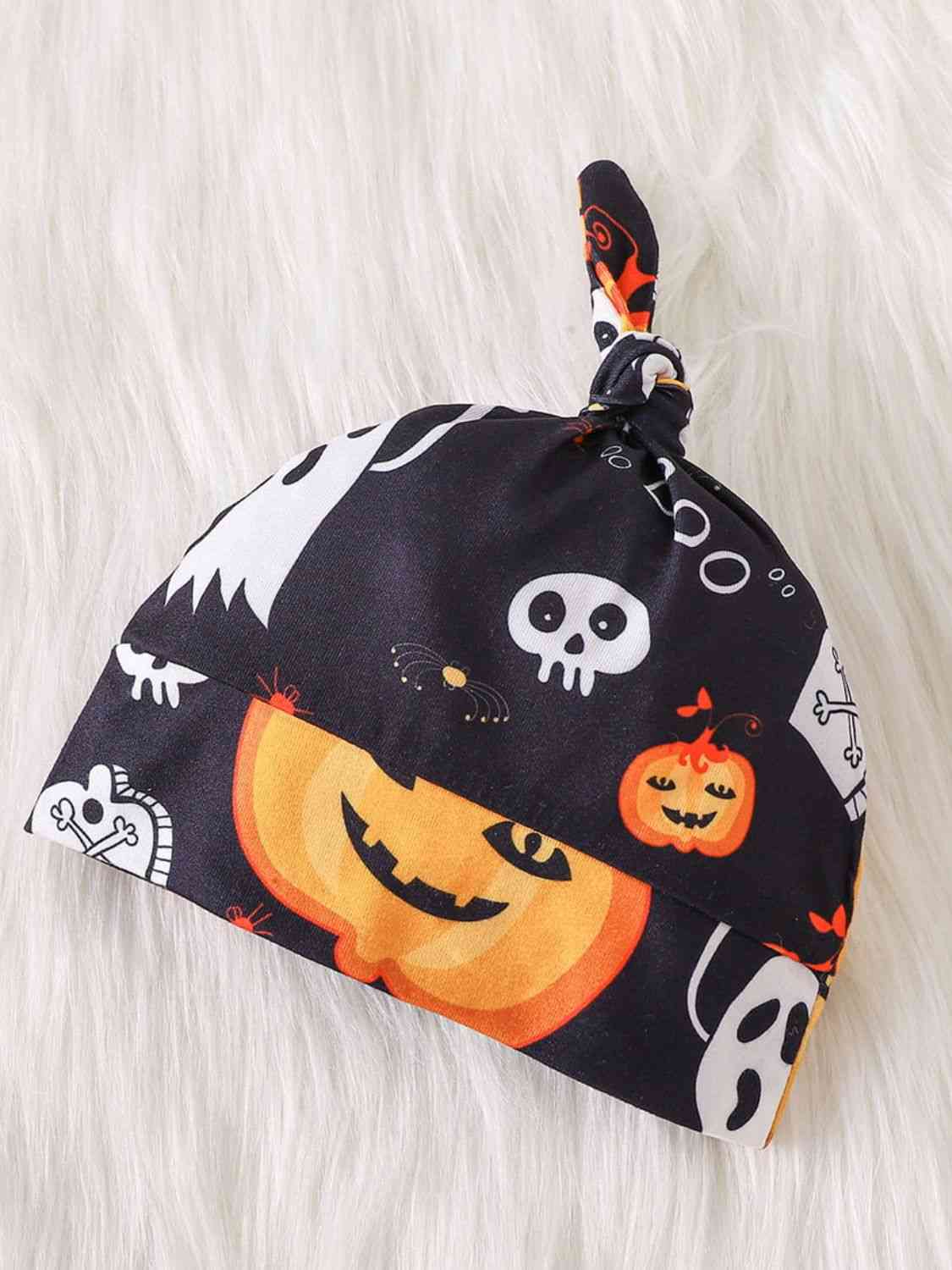 Halloween Printed Bow Front Collared Neck Bodysuit and Pants Set