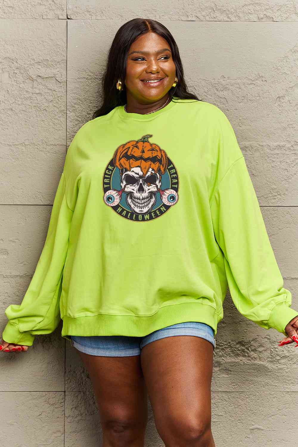 Full Size Skull Graphic Sweatshirt