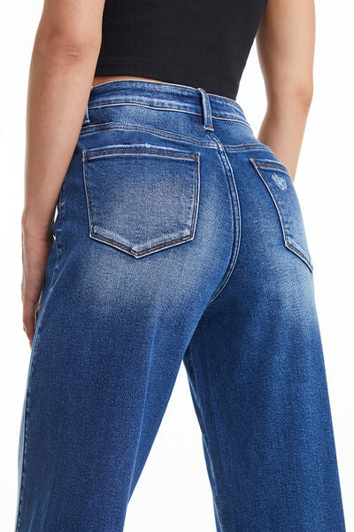 Full Size High Waist Two-Tones Patched Wide Leg Jeans
