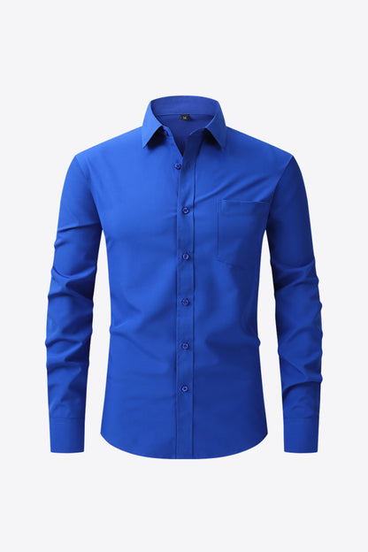 Button-Up Long Sleeve Pocket Collared Shirt