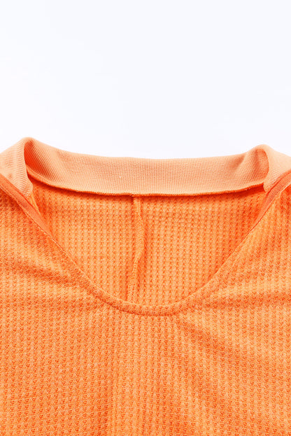 Waffle-Knit Slit Drop Shoulder Top