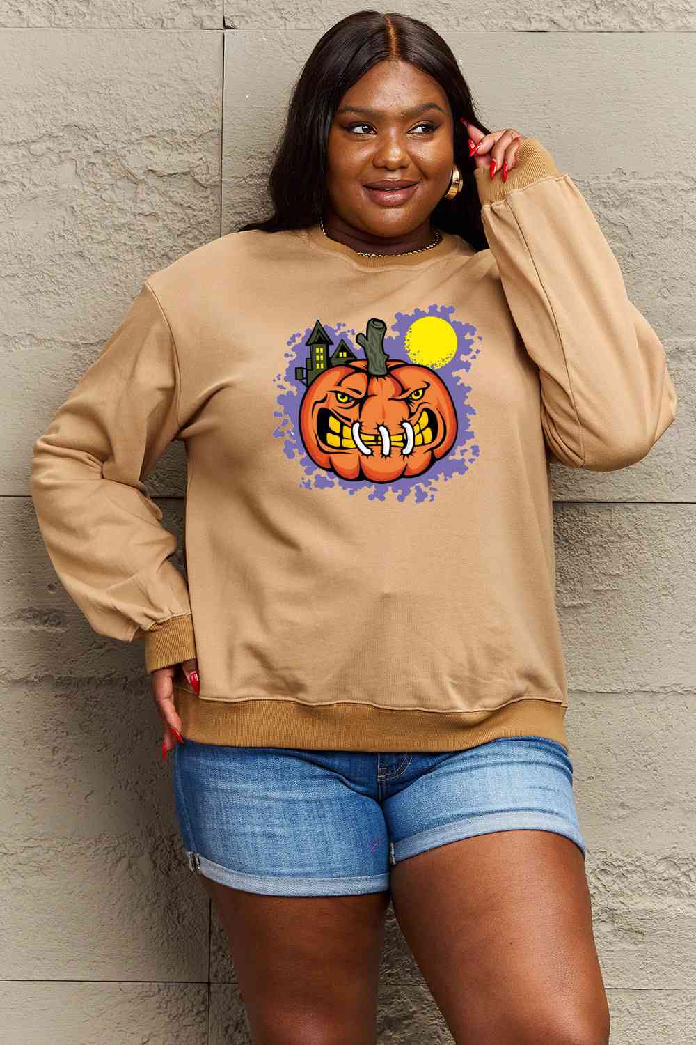 Full Size Graphic Round Neck Sweatshirt