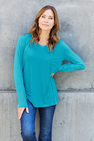 Full Size V-Neck Long Sleeve Top