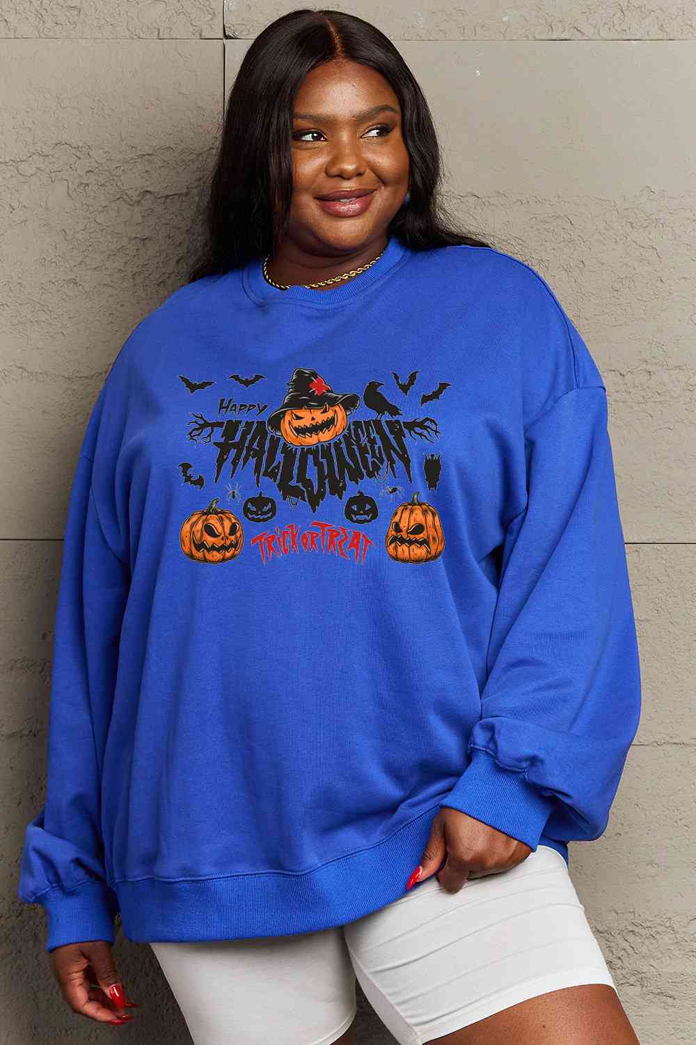 Full Size HAPPY HALLOWEEN TRICK OR TREAT Graphic Sweatshirt