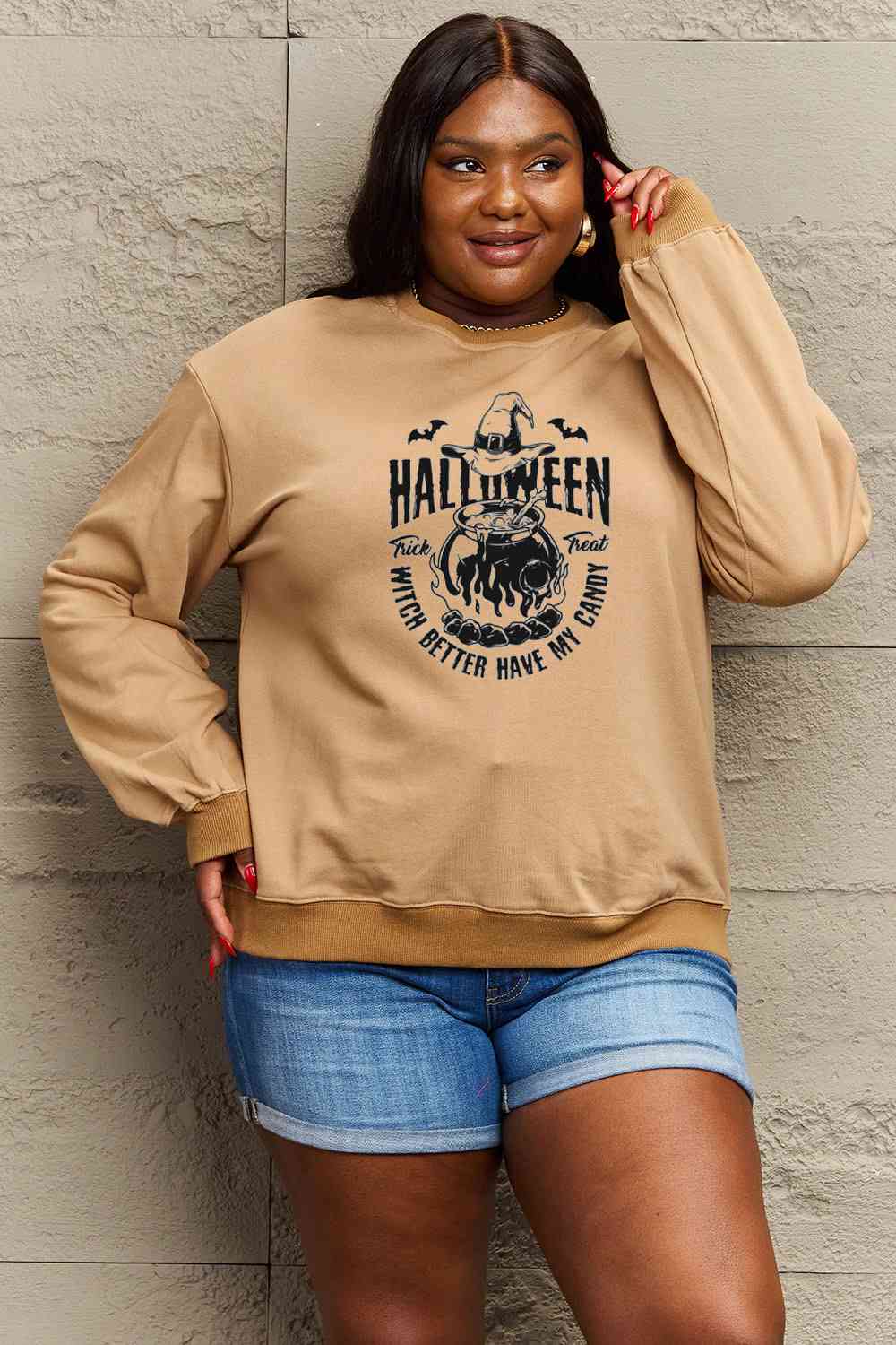 Full Size Graphic Round Neck Sweatshirt